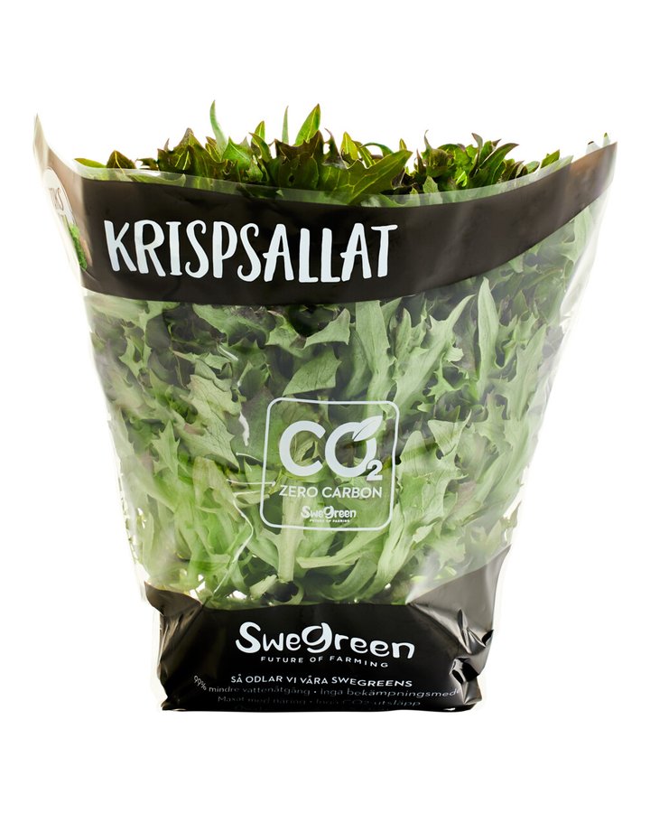 Krispsallat i Swegreens påse märkt Butiksodlat