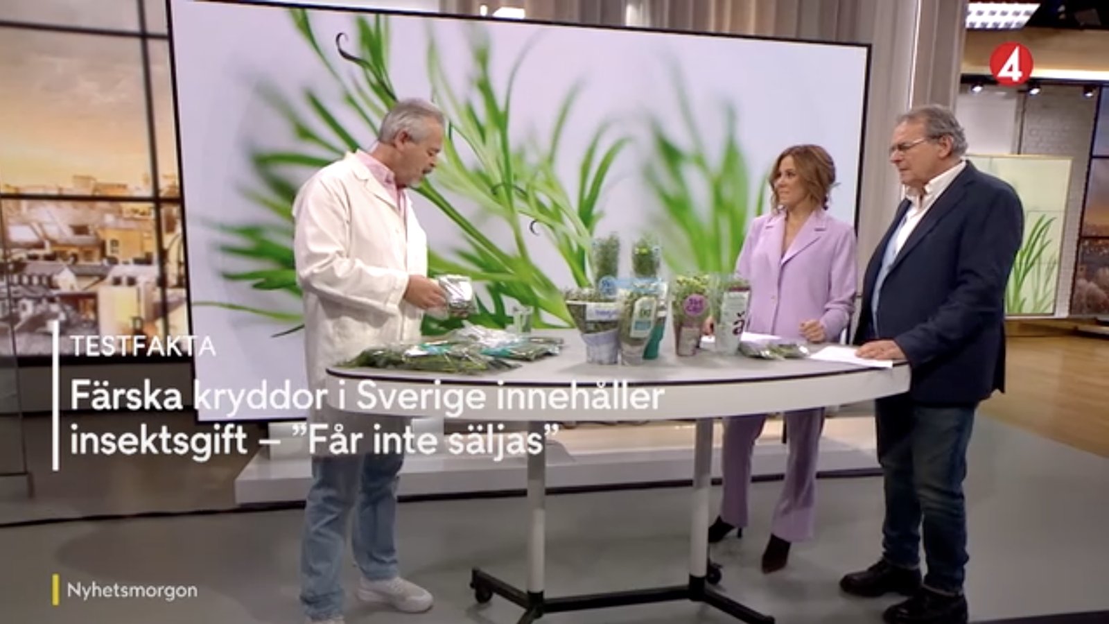 Testfakta visar färska örter i TV4 Nyhetsmorgon under rubriken Färska kryddor i Sverige innehåller insektsgift – får inte säljas